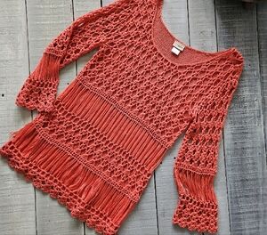 Daytrip Pink Crew Neck Sweater with Fringe